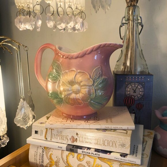 2/$30 Vintage  Hull USA Pottery Pitcher jug vase pink dogwood  flower - Picture 10 of 11